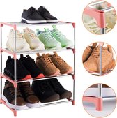 4-laags stapelbaar klein schoenenrek, lichtgewicht schoenenrek opbergorganizer voor entree, hal en kast (roze)