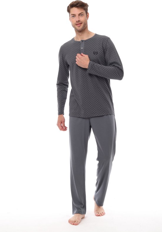 Pijadore - Heren Pyjama Set, Lange Mouwen, Grijs - XL