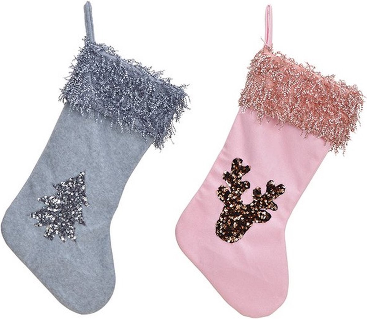 Decoratie Kerstsokken met patroon - Set van 2 roze en blauw - 27x50x2 cm