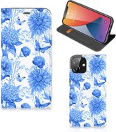 Smart Cover voor Geschikt voor iPhone 12 | Geschikt voor iPhone 12 Pro Flowers Blue