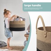 Grand panier à linge en corde de coton 32 L, panier de rangement pour couvertures D40 x H25 CM, panier à linge tissé avec poignée, panier de rangement tressé pliable pour le rangement et la Décoration de la maison (marron avec Zwart)