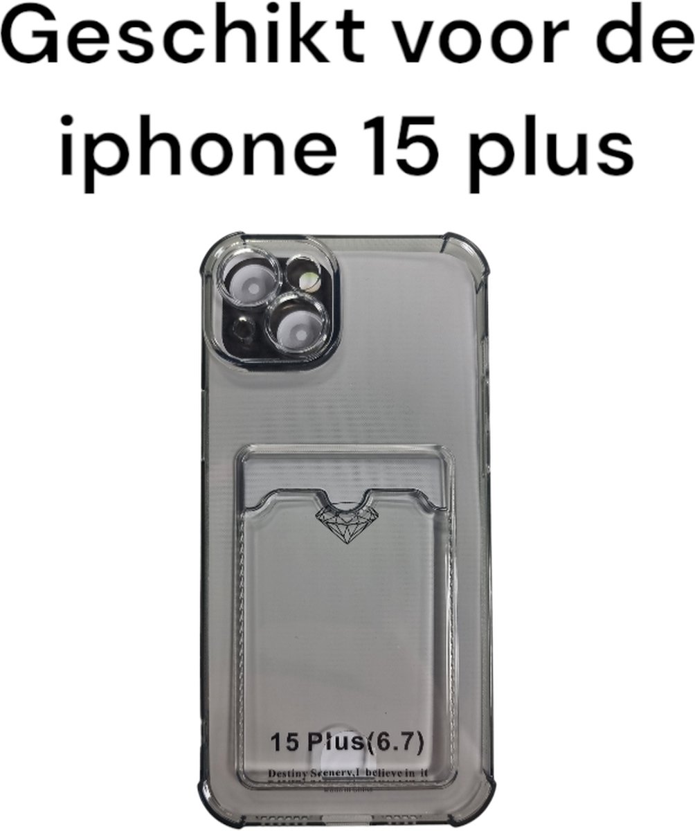 apple iphone 15 plus zwart transparant antishock met pashouder apple iphone 15 plus black doorzichtig + card holder