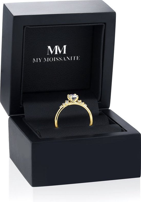 Ovaline - Ring moissanite ovale en or jaune 18 carats avec pierres latérales minimalistes - 1,5 carat