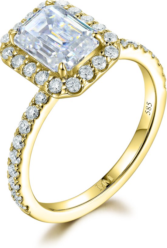 Esmeralda – Bague moissanite Ring émeraude en serti halo – 1 carat