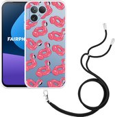 Cazy Hoesje met koord Zwart geschikt voor Fairphone 5 Inflatable Flamingos