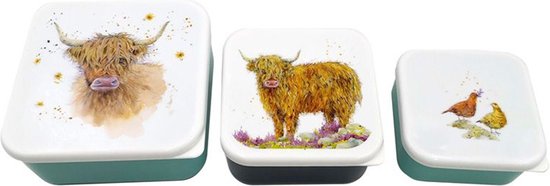 Lunch Box/Snack Pots - Set van 3 - M/L/XL - Jan Pashley - Highland Coo Cow - 6x13,5x13,5cm(XL)