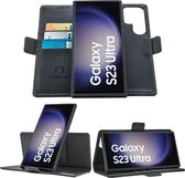 Geschikt voor Samsung Galaxy S23 Ultra Book Case Hoesje - Uitneembaar Hoesje - Magnetische Sluiting - Portemonnee Rustic Zwart