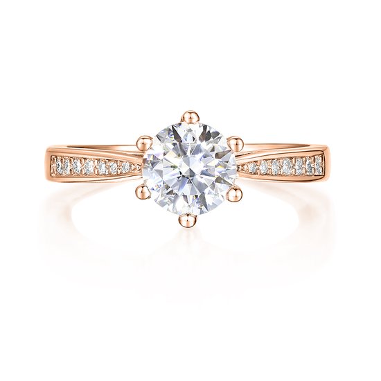 Sophia - 18k Roségouden Moissanite Verlovingsring met Pavé Zijstenen - 1 karaat