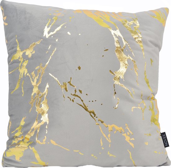 Metallic Marble Grey / Gold Kussenhoes | Velvet / Polyester | 45 x 45 cm
