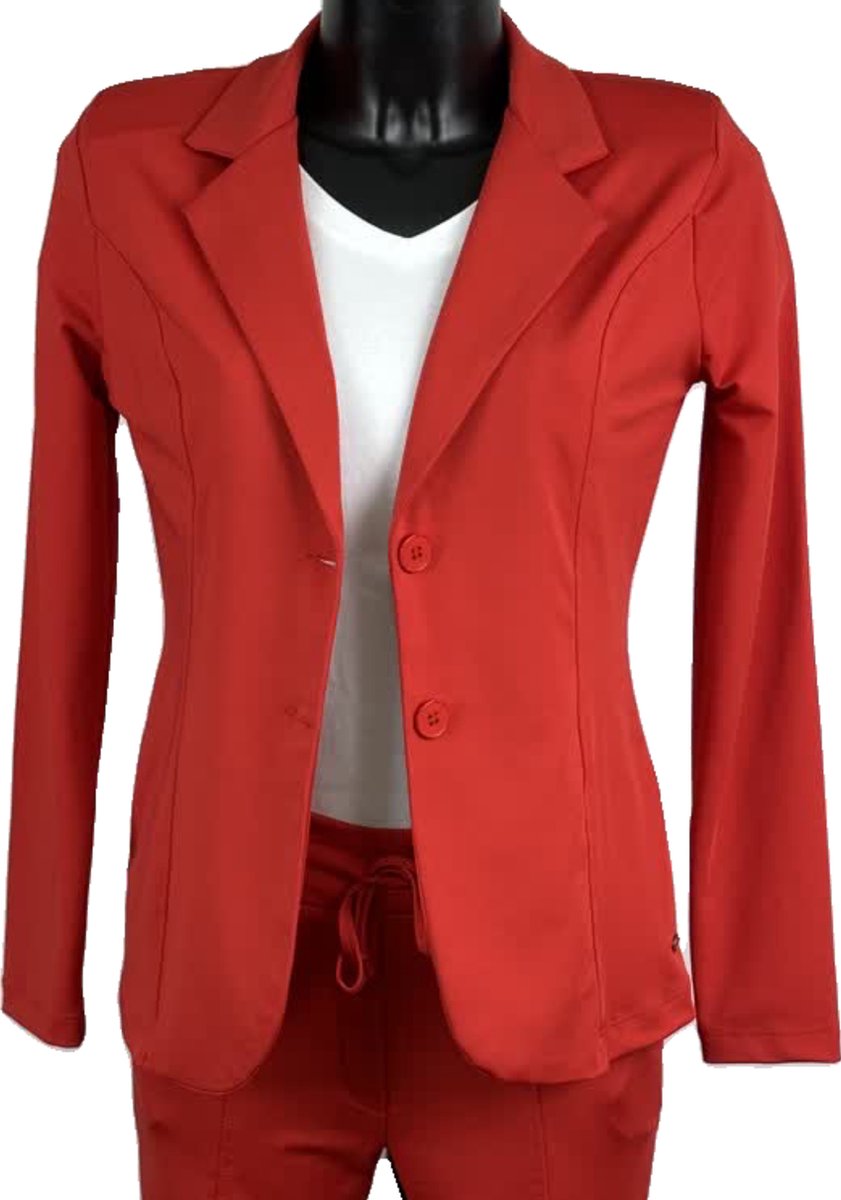Angelle Milan – Travelkleding voor dames – Rood Jasje met 2 knopen – Ademend – Kreukherstellend – Duurzaam - In 5 maten - Maat XL