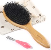 Haarborstel, wildzwijnharen, haarborstel met nylon stiften, professionele bamboe peddelborstel voor ontwarring en ontwarring, verbetering van de haartextuur (rond)