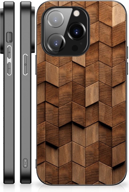 Houten Print Telefoonhoesje geschikt voor iPhone 14 Pro Wooden Cubes