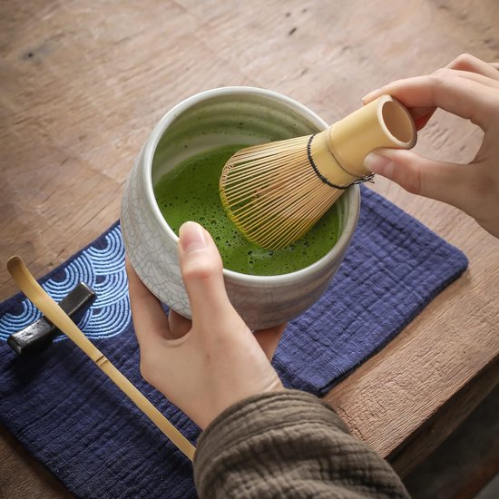 Kit Matcha Japonais - Fouet Bambou (Chasen), Cuillère (Chashaku), Bol Et Accessoires - Cérémonie Du Thé - 6 Pièces
