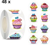 Sluitsticker - Sluitzegel - Cupcakes - Cake - Gebak - Taartje | Verjaardag | Bakken - Feestelijk - Envelop | Multi kleuren | Cupcake - stickers| Envelop stickers | Cadeau - Gift - Cadeauzakje - Traktatie | Creativiteit | 48 stuks - 2,5 cm