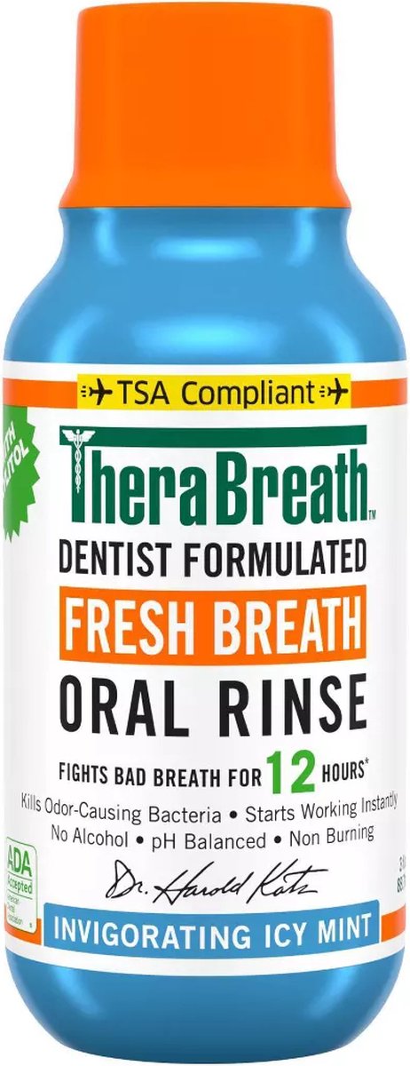 TheraBreath Fresh Breath Mouthwash – Icy Mint – Alcohol-Free – Travel Size – Mondwater – 88 ml