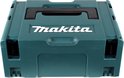 Donker turquoise Makita opbergkoffer met zwarte handgreep en witte logo's.