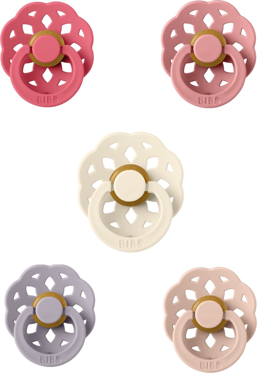Goedkoopste BIBS Boheme Fopspeen set 5 stuks Coral,Dusty PinkDusky Lilac,Blush en Ivory 6-18 maanden maat 2