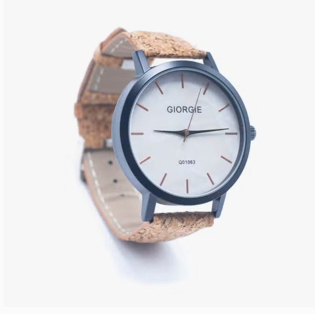 Ecologische Horloge met puur kurk band - licht gemarmerde wijzerplaat - unisex - milieuvriendelijk - WA-318