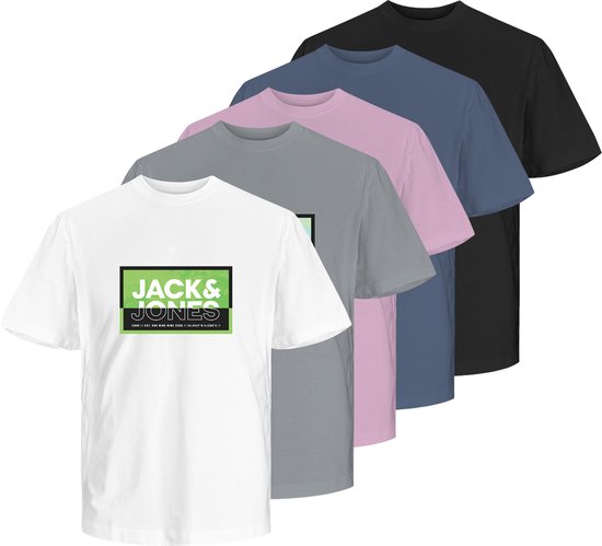 T-shirt Homme JACK&JONES JCOLOGAN SUMMER PRINT TEE CREW 5PK MP - Taille XXL
