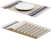 Set van 8 placemats antislip wasbaar vinyl PVC hittebestendige placemats voor keukentafel 30 x 45 cm beige blauw