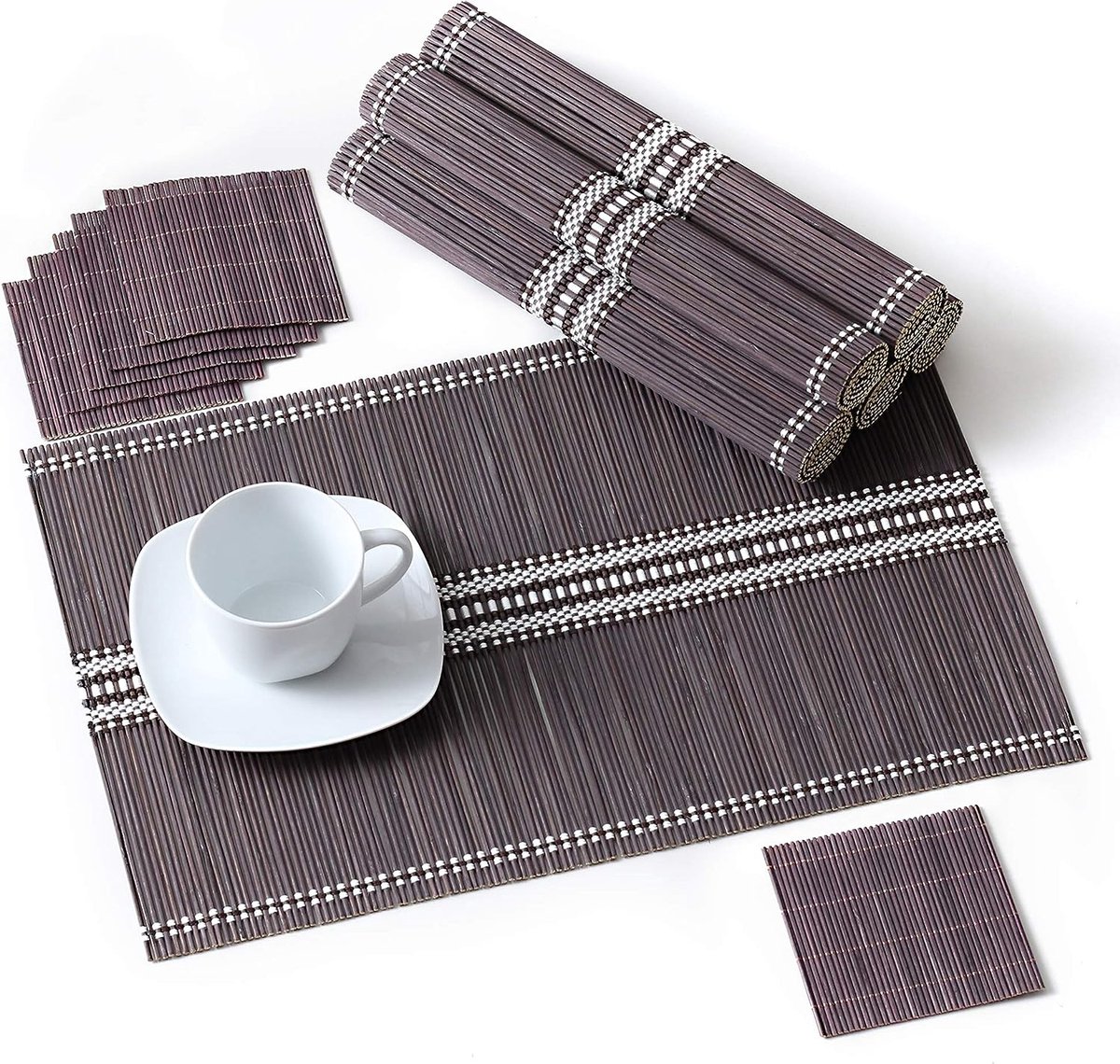 Placemats van pvc en bamboe, set van 6 of 12 stuks