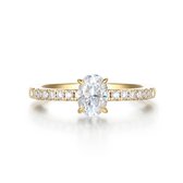 Nina - 14k Geelgouden Ovaal Moissanite Ring met Pavé Zijstenen - 0.9 karaat