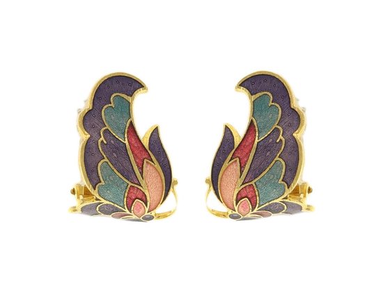 Behave Oorclips clipoorbellen vlinder goud kleur paars roze blauw emaille 3 cm