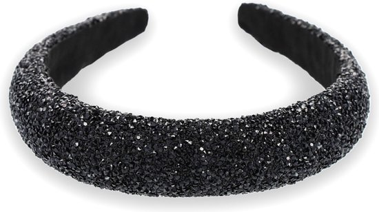 Zwarte brede haarband bedekt met glitters.
