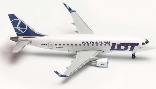 Herpa schaalmodel Embraer vliegtuig E170 LOT Polish Airlines schaal 1:500 lengte 6,3cm