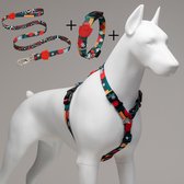 Lindo Dogs - Wandelset van 3 - Hondenriem - halsband hond - Hondenharnas / Hondentuigje - Set van 3 - Reindeer - Groen - S