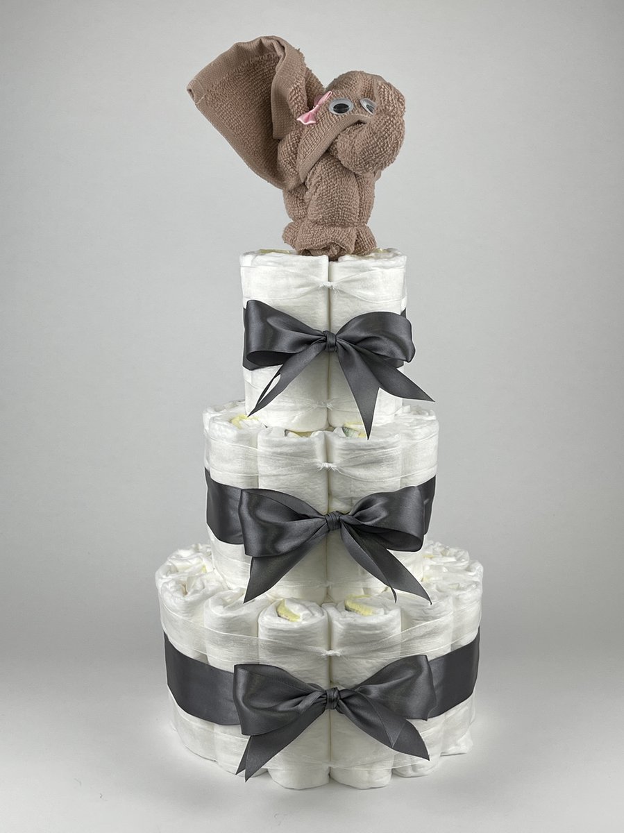 Goedkoopste Chouette-Chouette | Luiertaart Meisje | Kraamcadeau | Geboorte Meisje | Babyshower | Olifant Pinkstone - donker Grijs