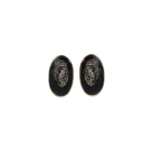 Behave Clips oreilles - boucles d'oreilles clip - couleur argent - noir - coquille d'ormeau - ovale - 3cm