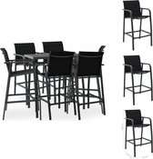 vidaXL tuinmeubelset - zwart en donkergrijs - gehard glas - staal en textileen - tafel 110 x 60 x 110 cm - stoel 54 x 63.5 x 109 cm - 6 stoelen - montage vereist - Tuinset