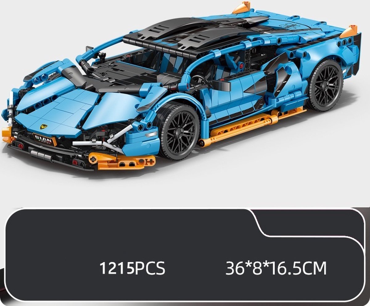 Supercar-bouwset, automodelbouwspeelgoed op schaal 1:14, racewagen /verjaardags- en vakantiecadeaus Blauw(1215 stuks)
