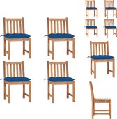 vidaXL Ensemble de chaises de jardin - Bois de teck - 50 x 53 x 90 cm - kussen Blauw - Chaise de jardin
