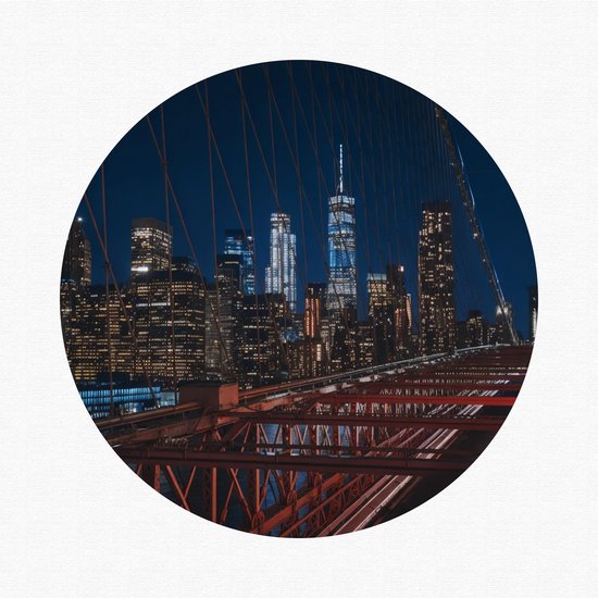 Schilderij Brooklyn Bridge 90x90 cm - Dibond schilderij - Wanddecoratie metaal - New York - Brug schilderij rond - Muurcirkels woonkamer - Schilderijen slaapkamer - Woondecoratie - Huisaccessoires