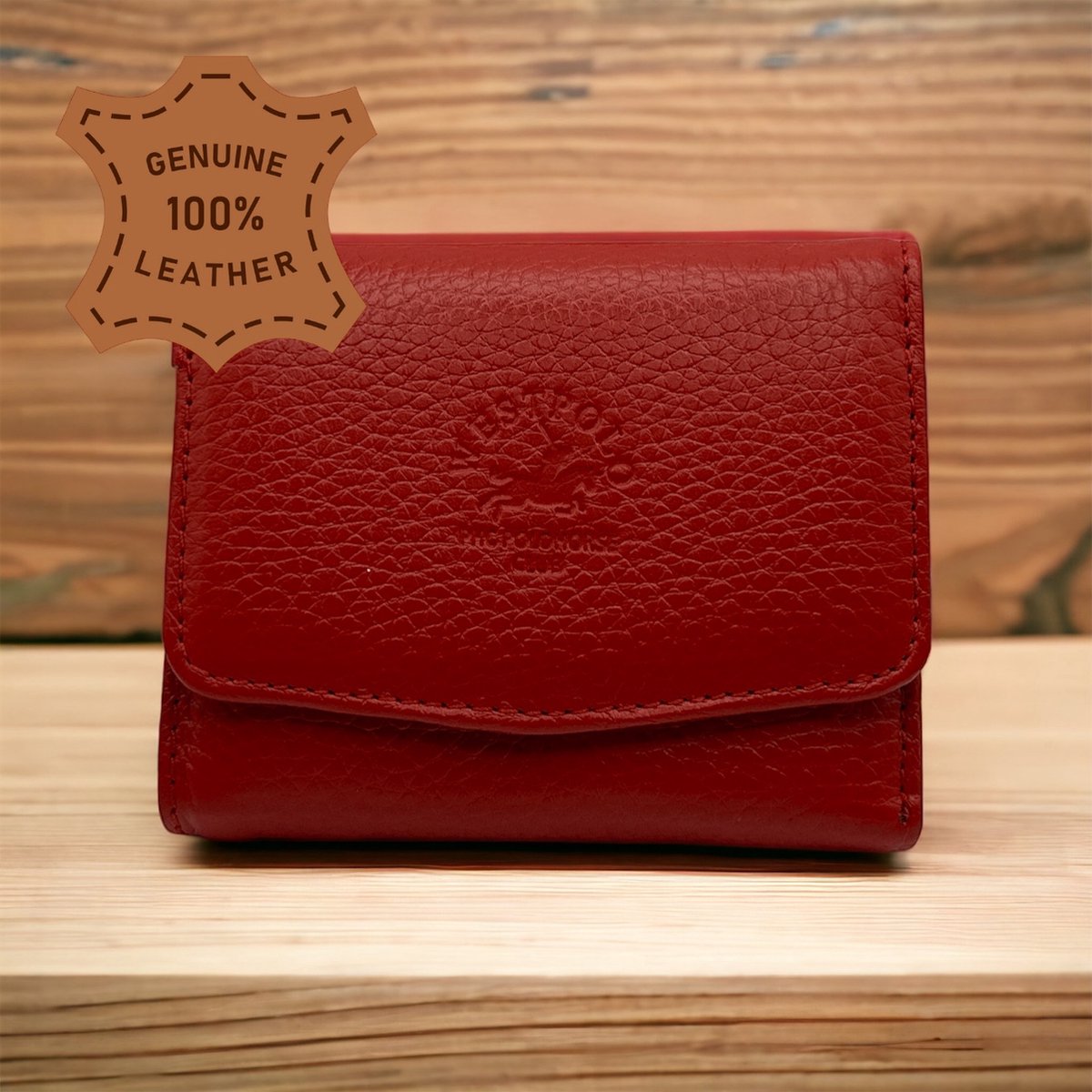 Westpolo - Stijlvolle leren portemonnee voor dames: perfect cadeau voor elke gelegenheid Verjaardagen, Moederdag en Valentijnsdag - Rood - Met Luxe Cadeaubox - 451 van Leerella