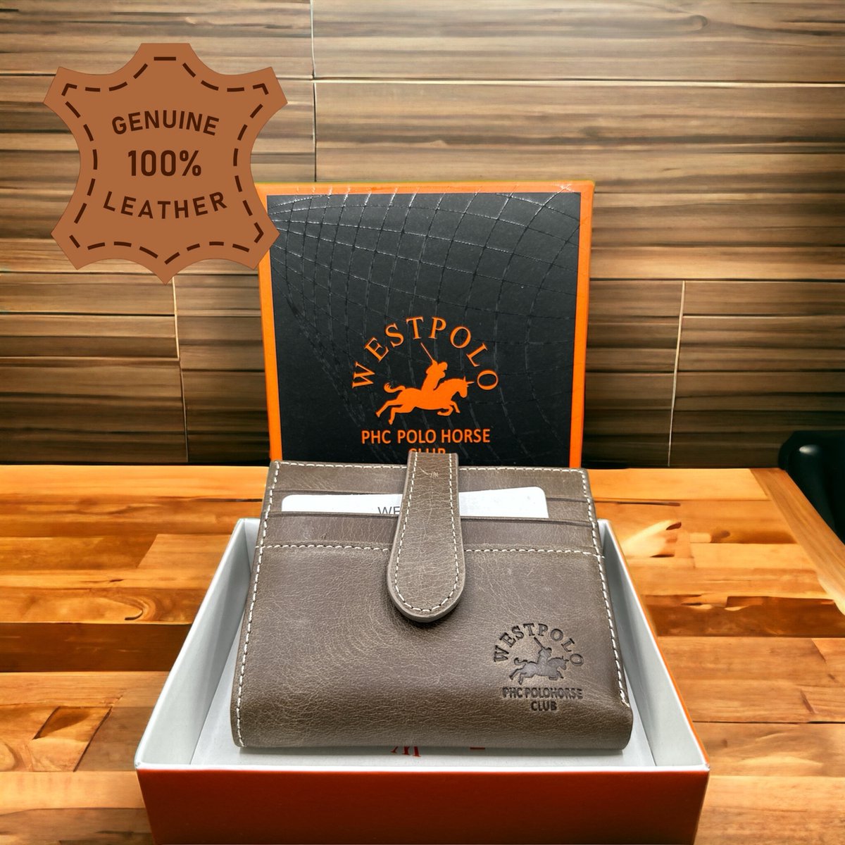 Westpolo Stijlvolle leren pasjeshouder - Perfect cadeau voor verjaardagen, Valentijnsdag, Moederdag en Vaderdag! - Bruin - Met Luxe Cadeaubox - 9075C van Leerella