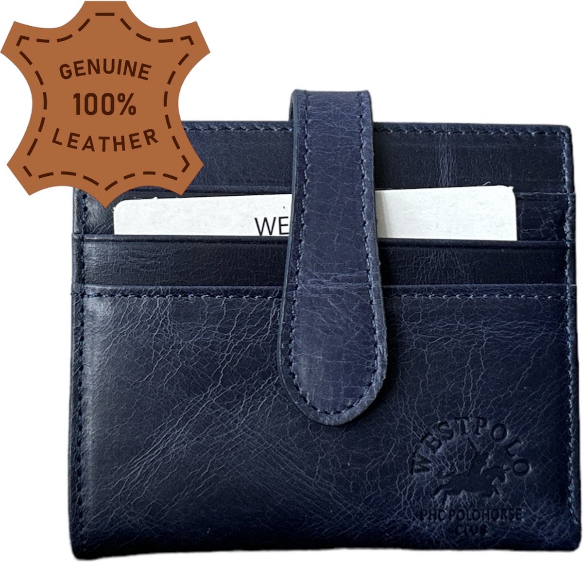 Westpolo Stijlvolle leren pasjeshouder - Perfect cadeau voor verjaardagen, Valentijnsdag, Moederdag en Vaderdag! - Blauw - Met Luxe Cadeaubox - 9075C van Leerella