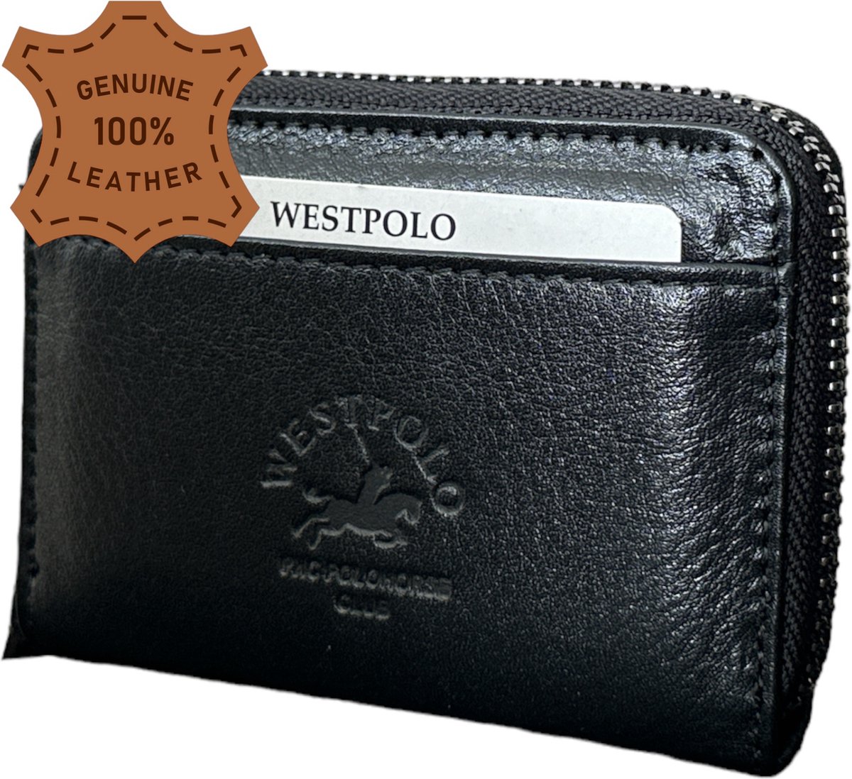 Westpolo Leren Pasjeshouder Unisex - Geschikt voor 10 Pasjes - Kaarthouder voor Mannen en Vrouwen - Creditcardhouder - Perfect Cadeau voor Verjaardag, Vaderdag, Moederdag, en Valentijnsdag - Zwart - met luxe cadeaubox - 627 van Leerella