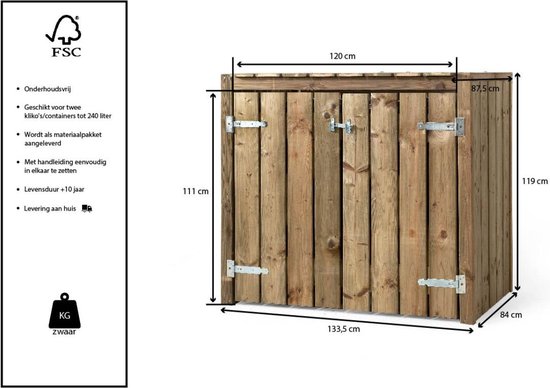 Cache-containers Andre - Conversion de Kliko double - Rangement de conteneurs - Armoire à conteneurs - Rangement de conteneurs pour 2 poubelles - woodselections