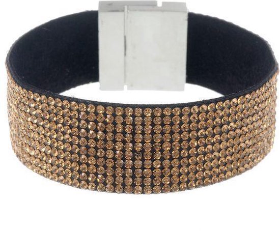 Behave - Armband - bruine Strass Armband magneetsluiting