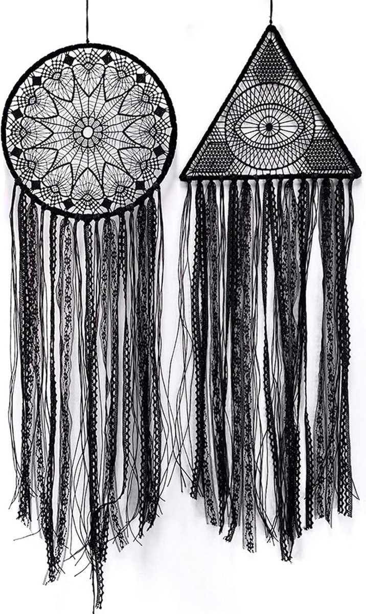 Pack of 2 Dream Catchers Handmade Crochet Evil Eye Design with Lace Triangle Round Dream Catcher Gothic Wall Art Decorations Hanging for Home Ornament Christmas Party Gift