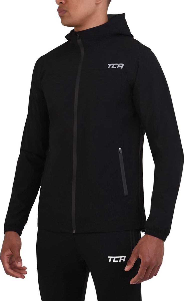 TCA Mannen AirLite 2.0 Waterdichte Hardloop Regenjas met Ritszakken - Zwart, S