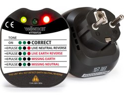 Velleman Stopcontactspannings- en aardingstester, met led en zoemer, CAT II, 230 V, detecteert bedradingsfouten, directe diagnose, voor professioneel en thuisgebruik