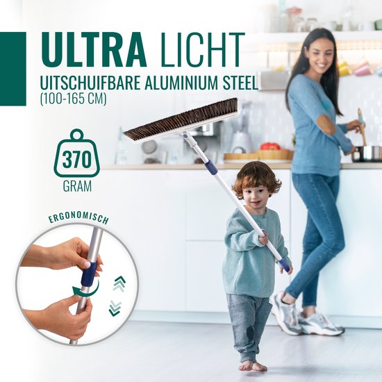 Splendole® Bezem binnen met telescoopsteel - Bezem - Kamerveger - premium bezem met steel - 45 cm breed - ultralicht - Zachte Paardenhaar van splendole — afbeelding 4