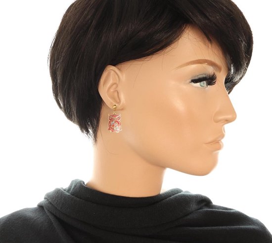 Behave Boucles Boucles d'oreilles hibou couleur or en émail rouge 2,5 cm