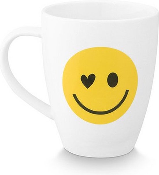 vtwonen XL Mokken Smile Print - Kopjes & mokken - Set van 2 - Porselein - 400ml