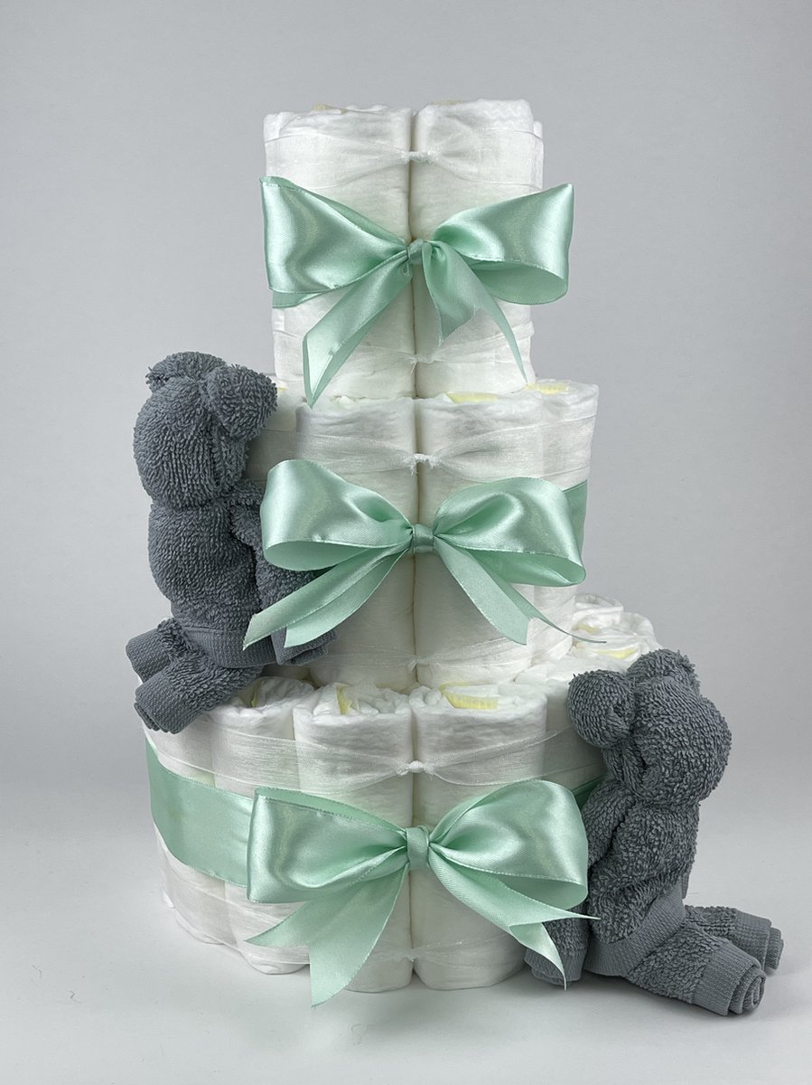 Goedkoopste Chouette-Chouette | Luiertaart Neutraal | Kraamcadeau | Geboorte Jongen Meisje | Babyshower | Beren Grey-Blue - Groen