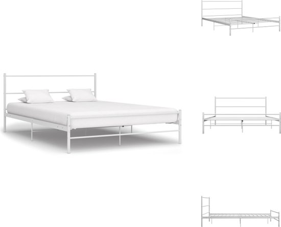vidaXL Metalen Tweepersoonsbed - 209 x 147 x 84 cm - Wit - Geschikt voor matras van 200 x 140 cm - Kras- en slagvast - Bed